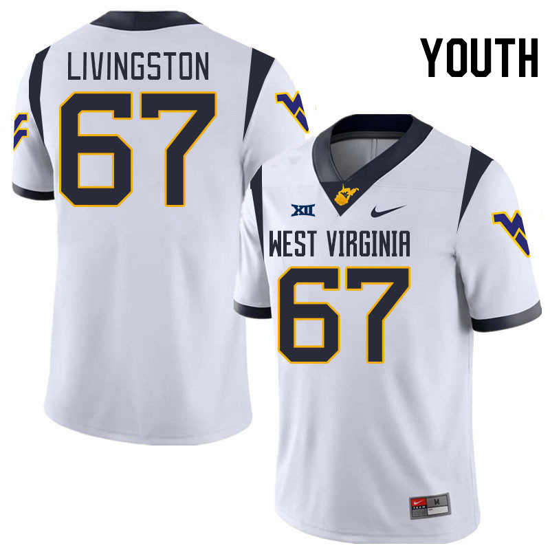 Youth #67 Landen Livingston West Virginia Mountaineers College 2024 New Uniforms Football Jerseys St